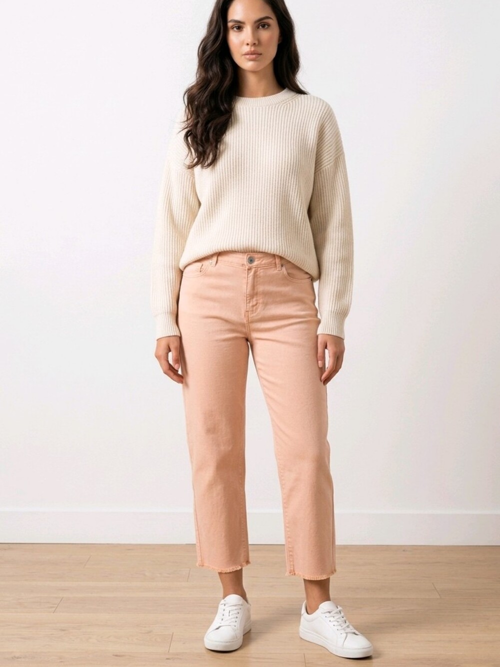 J.Jill Denim High Rise Straight Leg Crop Jeans Light Peach Raw Hem 18P